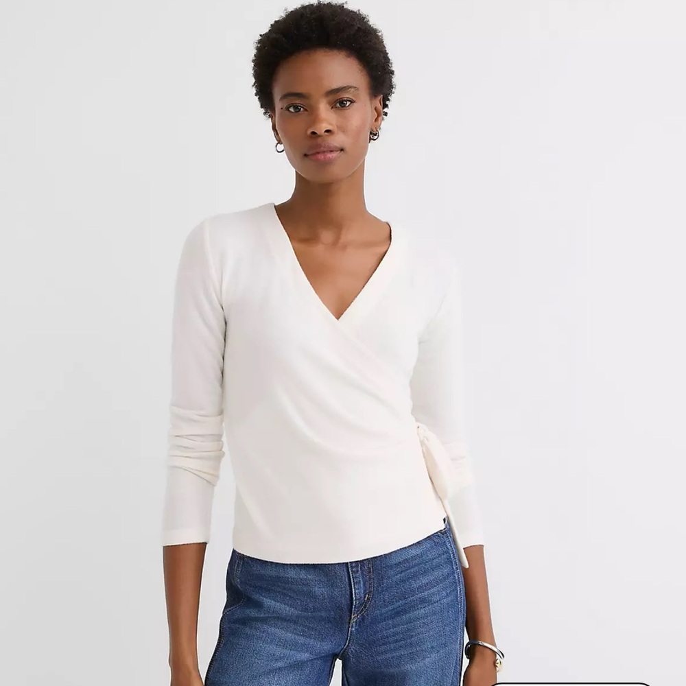 NWT LOFT Cozy Jersey Wrap Top, Whisper White, Size Small